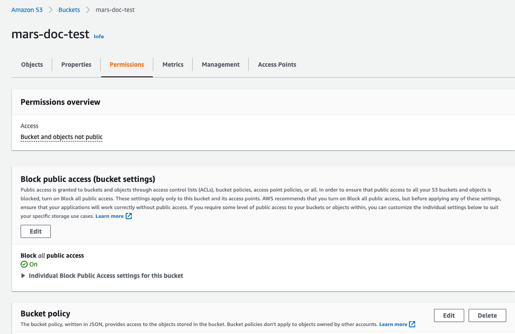 Accessing the S3 bucket policy configuration
